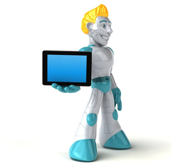 Spaß Cartoon Figur Mit Tablet Illustration — Stockfoto