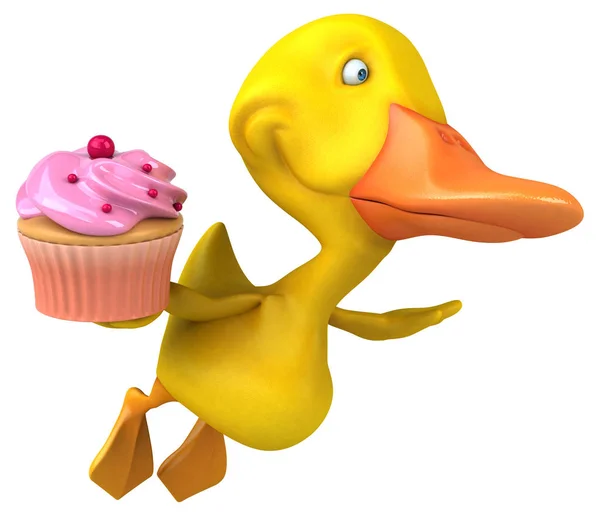 Rolig Tecknad Figur Med Cupcake Illustration — Stockfoto