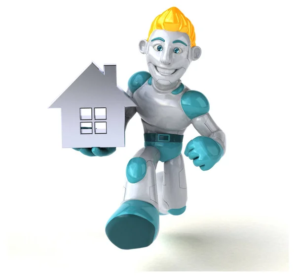 Roboterfigur Mit Haus Illustration — Stockfoto