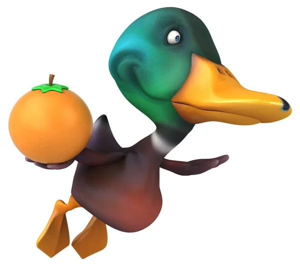 有橙色 3D插图的有趣鸭 — 图库照片