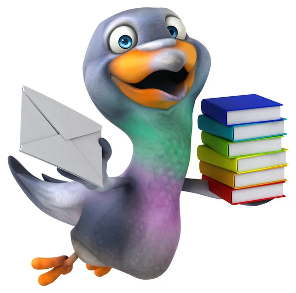 Pigeon Amusant Avec Des Livres Illustration — Photo