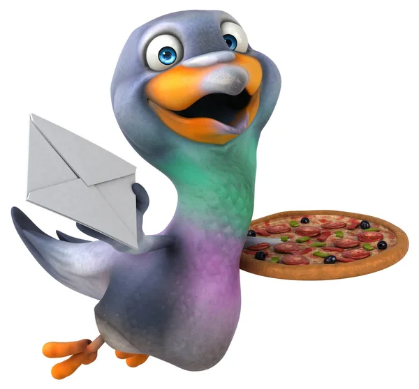Lustige Taube Mit Pizza Illustration — Stockfoto
