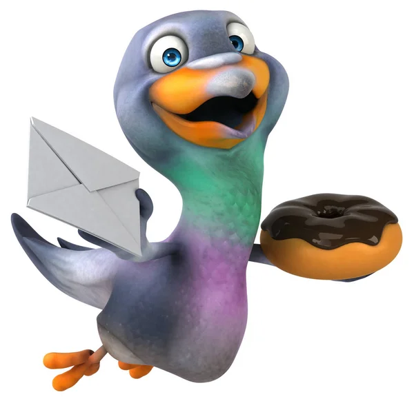 ドーナツと楽しい鳩 3Dイラスト — ストック写真