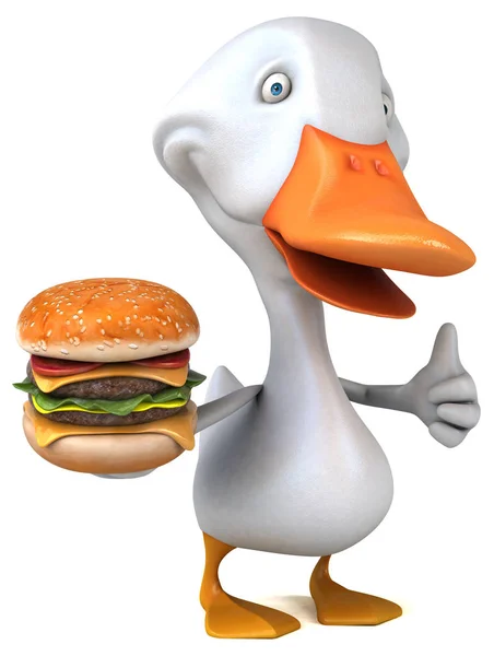 Rolig Tecknad Figur Med Hamburger Illustration — Stockfoto