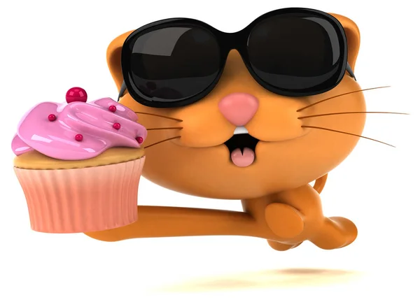 Divertente Personaggio Dei Cartoni Animati Con Cupcake Illustrazione — Foto Stock