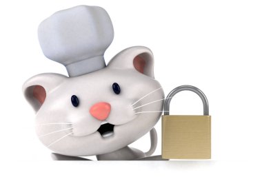 Eğlenceli çizgi film karakteri ile asma kilit - 3d çizim