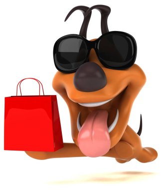 Eğlenceli çizgi film karakteri ile alışveriş çantası - 3d çizim