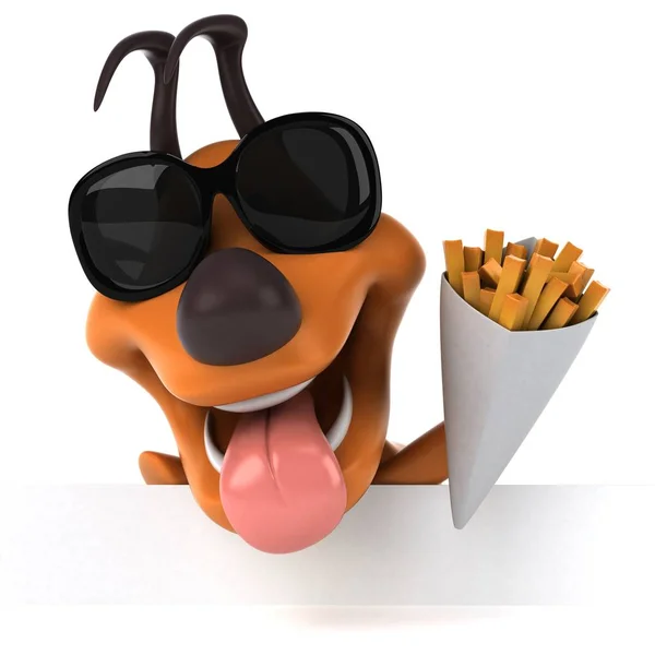 Divertido Perro Con Papas Fritas Ilustración —  Fotos de Stock