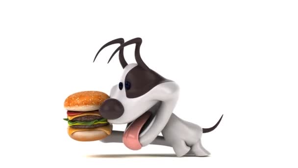 Divertido Perro Personaje Dibujos Animados Con Hamburguesa Animación — Vídeos de Stock