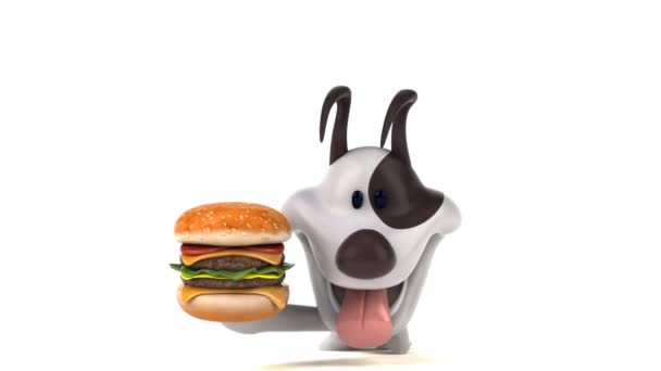 Spaß Zeichentrickfigur Hund Mit Hamburger Animation — Stockvideo
