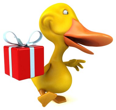 Eğlenceli çizgi film karakteri ile hediye - 3d çizim