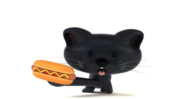 Zabawna Postać Kreskówki Hot Dogiem Animacja — Wideo stockowe