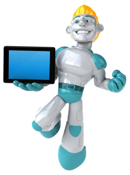 Spaß Cartoon Figur Mit Tablet Illustration — Stockfoto