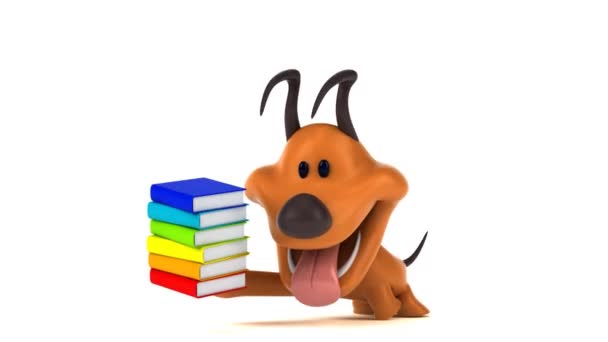 Spaß Cartoon Figur Mit Büchern Animation — Stockvideo