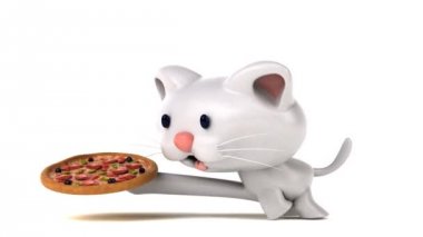 Pizza ile eğlenceli çizgi film karakteri - 3 boyutlu animasyon