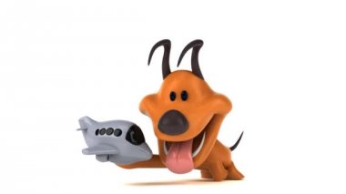 Uçaklı eğlenceli çizgi film karakteri - 3 boyutlu animasyon 