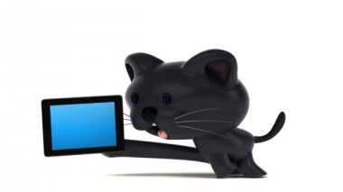 Tabletli eğlenceli çizgi film karakteri - 3 boyutlu animasyon