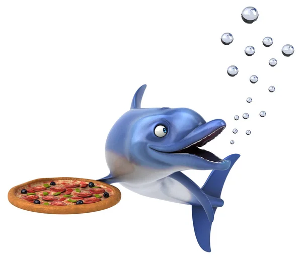 Fun cartoon character with pizza  - 3D Illustration