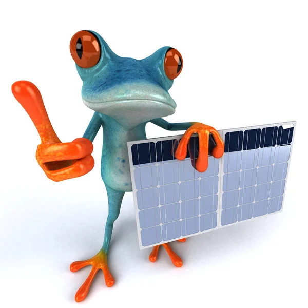 带太阳能电池板的青蛙 3D图解 — 图库照片