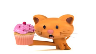 Eğlenceli çizgi film karakteri ile cupcake - 3d animasyon 