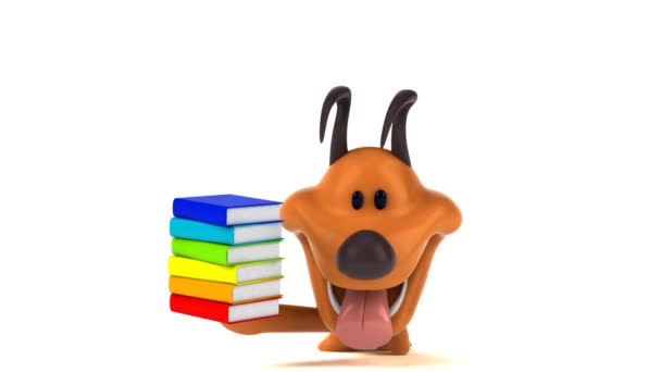 Spaß Cartoon Figur Mit Büchern Animation — Stockvideo