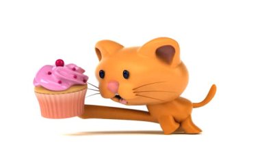 Eğlenceli çizgi film karakteri ile cupcake - 3d animasyon 