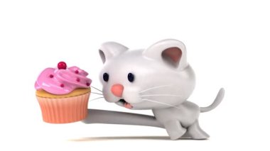 Eğlenceli çizgi film karakteri ile cupcake - 3d animasyon 