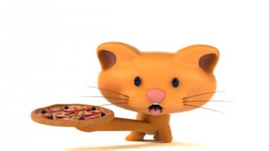 Pizza ile eğlenceli çizgi film karakteri - 3 boyutlu animasyon