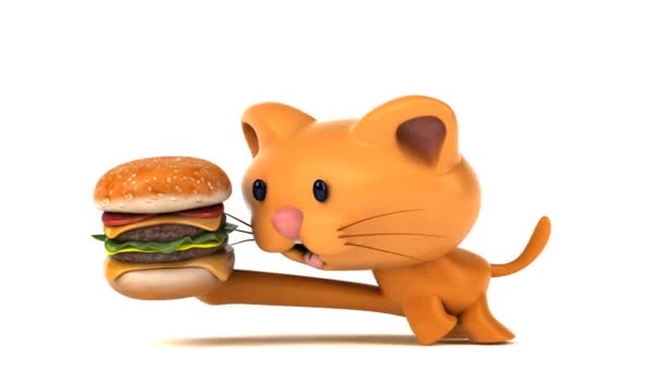 Zabawna Postać Kreskówki Hamburgerem Animacja — Wideo stockowe