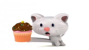 Eğlenceli çizgi film karakteri ile cupcake - 3d animasyon 