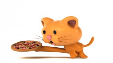 Pizza ile eğlenceli çizgi film karakteri - 3 boyutlu animasyon