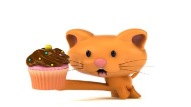 Eğlenceli çizgi film karakteri ile cupcake - 3d animasyon 
