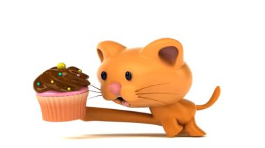 Eğlenceli çizgi film karakteri ile cupcake - 3d animasyon 