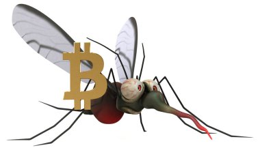 Bitcoin - 3d çizim ile eğlenceli çizgi film karakteri