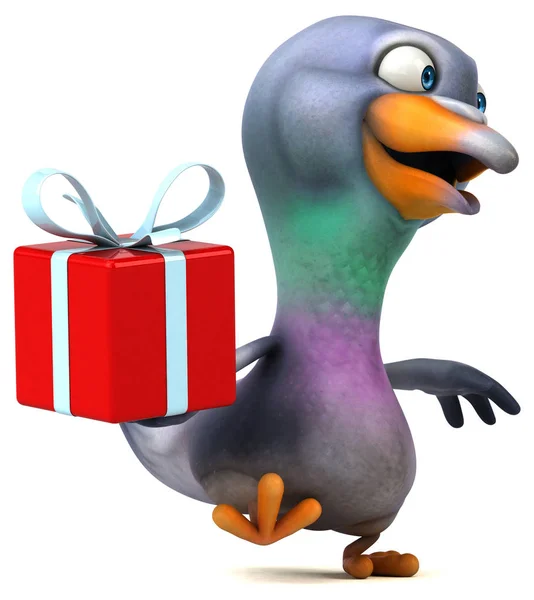 Fun cartoon character with gift   - 3D Illustration