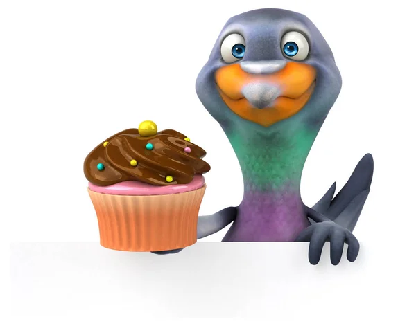 Sjov Tegneseriefigur Med Cupcake Illustration - Stock-foto