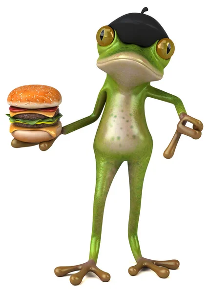 Веселий Мультяшний Персонаж Гамбургером Ілюстрація — стокове фото