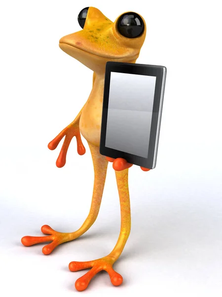 Personagem Desenho Animado Divertido Com Tablet Ilustração — Fotografia de Stock