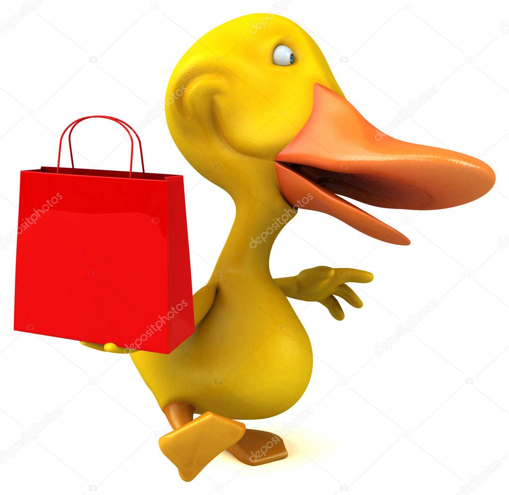 Fun cartoon character with shopping bag  - 3D Illustration