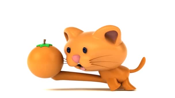 Gato Divertido Con Naranja Animación — Vídeo de stock