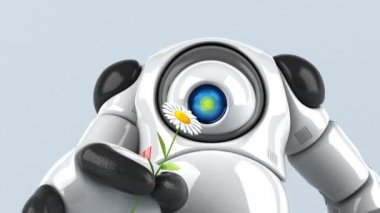 Robot çizgi film karakteri ile çiçek - 3d animasyon 