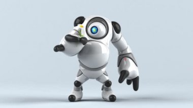 Robot çizgi film karakteri ile çiçek - 3d animasyon 