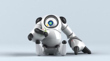 Robot çizgi film karakteri ile çiçek - 3d animasyon 
