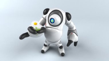 Robot çizgi film karakteri ile çiçek - 3d animasyon 