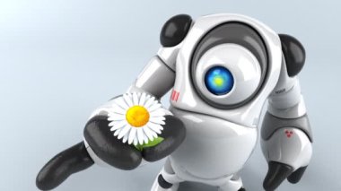 Robot çizgi film karakteri ile çiçek - 3d animasyon 