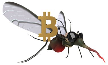 Bitcoin - 3d çizim ile eğlenceli çizgi film karakteri