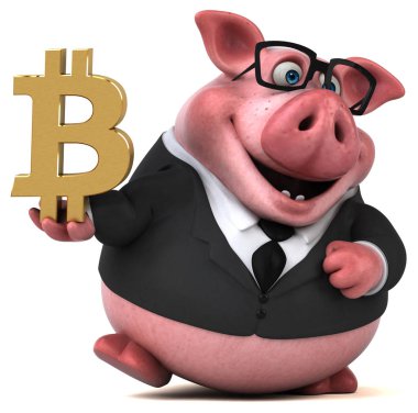 Bitcoin - 3d çizim ile eğlenceli çizgi film karakteri