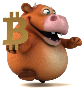 Bitcoin - 3d çizim ile eğlenceli çizgi film karakteri