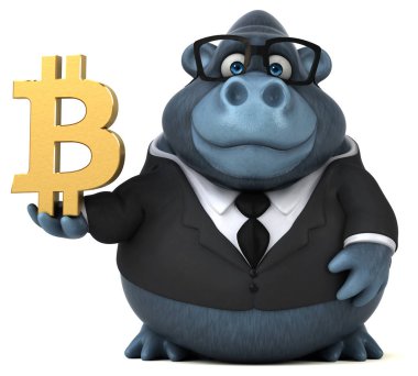 Bitcoin - 3d çizim ile eğlenceli çizgi film karakteri