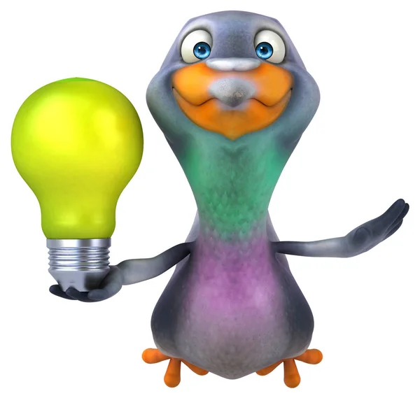 有灯泡的有趣鸽子 3D图解 — 图库照片